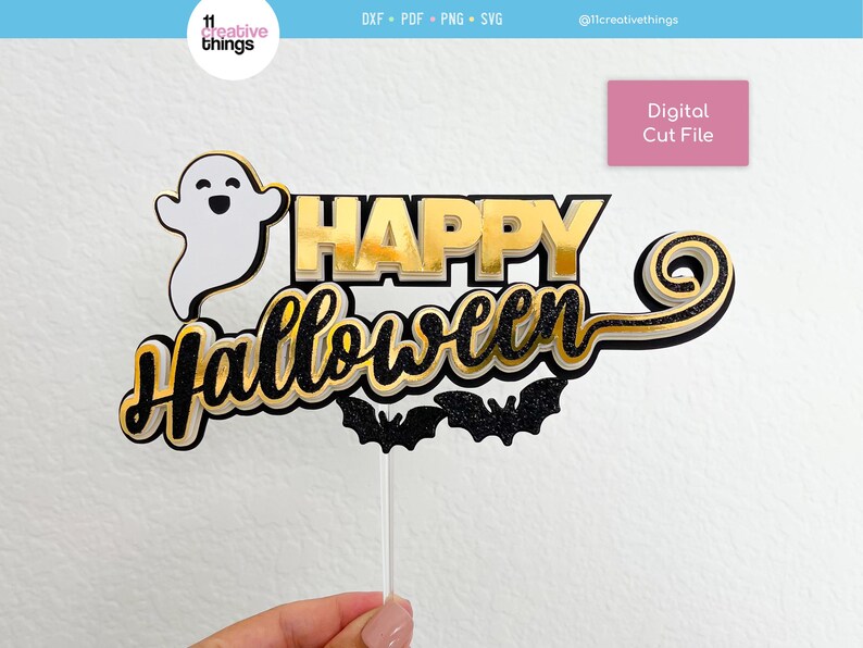 Happy Halloween und Süßes oder Saures Kuchen Topper SVG Vorlage (Digitaler Download) Bild 8