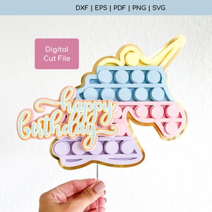 ユニコーン ポップ フィジェット ケーキ トッパー SVG - ポップ トッパー SVG - ユニコーン ポップ SVG - ケーキ トッパー SVG - デジタル ダウンロード