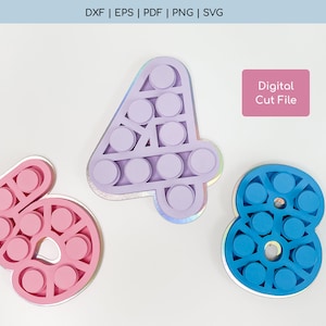 Gelaagde Pop Fidget-nummers SVG - Pop Fidget SVG - Cake Topper SVG - Pop Party Svg - 0 tot en met 9 nummers Svg - Instant Download