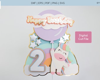 Unicorn Cake Topper SVG - Unicorn SVG - Cake Topper SVG - Layered numbers from 0 to 9 included - Digital Download