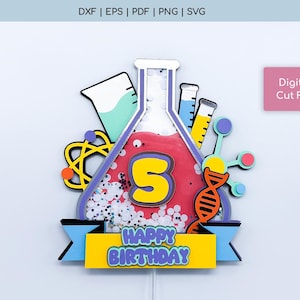 Science Shaker Cake Topper SVG - Experimento científico SVG - Scientist Topper SVG - Inclui números em camadas de 0 a 9 - Download digital