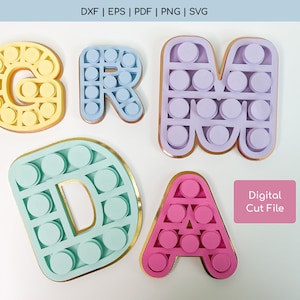 Alphabet Pop Fidget SVG - Letras de la A a la Z Pop Fidget SVG - Pop Party SVG - Nombre Pop Svg - Fidget Party Svg - Descarga instantánea