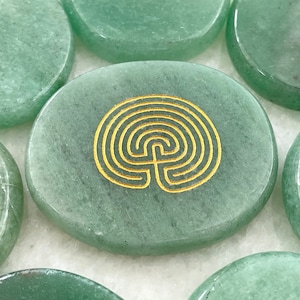 Labyrinth: Green Aventurine Engraved Palm Stone | Natural Crystal Pocket Stone | Crystal for Empaths, Wealth and Abundance