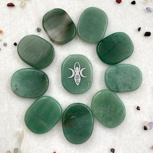 Gaia Engraved Palm Stone in Green Aventurine | Natural Crystal Pocket Stone