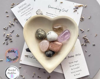 Crystals and Dish for Overcoming Grief | Sympathy Crystal Set | Bereavement Gift