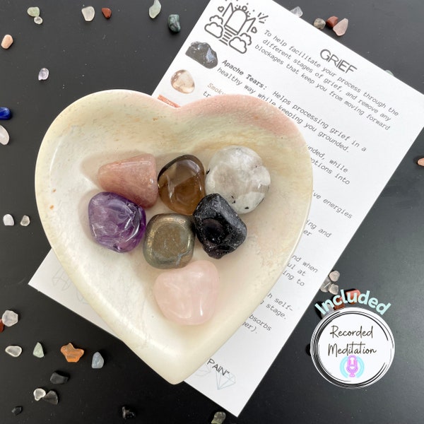 In Case of Grief, Crystals, Dish and Recorded Meditation | Sympathy Crystal Set | Bereavement Gift | Self Care Gifts