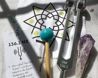 136.1 Hz OM Tuning Fork and Amethyst Crystal Set | OM Frequency | Sound Therapy for Grounding and Mental Peace
