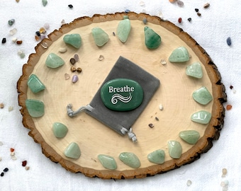 Breathe: Green Aventurine Engraved Palm Stone | Crystal Pocket Stone | Crystal for Empaths