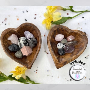 Overcoming Grief, Crystal Set with Wooden Bowl and Guided Meditation | Bereavement Gift | Sympathy Set | Crystals For Self Care
