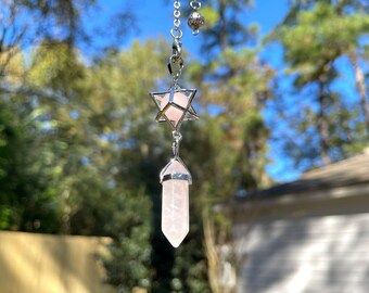 Merkaba-Pendel und Mini-Schale aus Rosenquarz | Pendel aus natürlichem Edelstein
