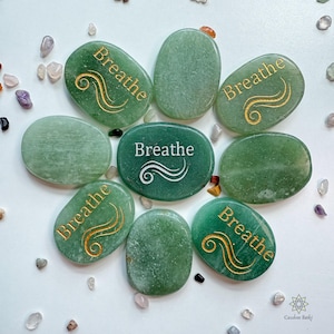 Breathe: Green Aventurine Engraved Palm Stone | Crystal Pocket Stone