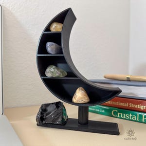 Vertical Altar with Crystals for Workplace | 3D Printed Moon Shelf and Crystal Set