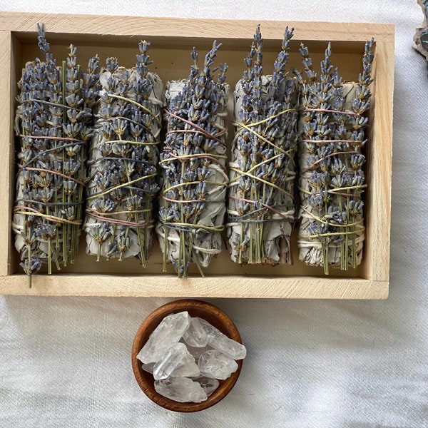 Lavender and white sage bundle with crystal.