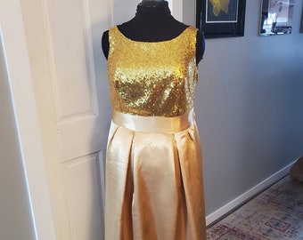 Plus sized Women's Gold Sequin Tea-length Gown