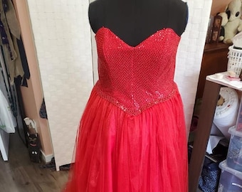 Red Glitter Bustier Princess Dress with Rhinestones