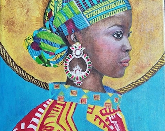 African woman portrait , African woman painting, Original acrylic picture,African beauty portrait, Wall decor, Modern art