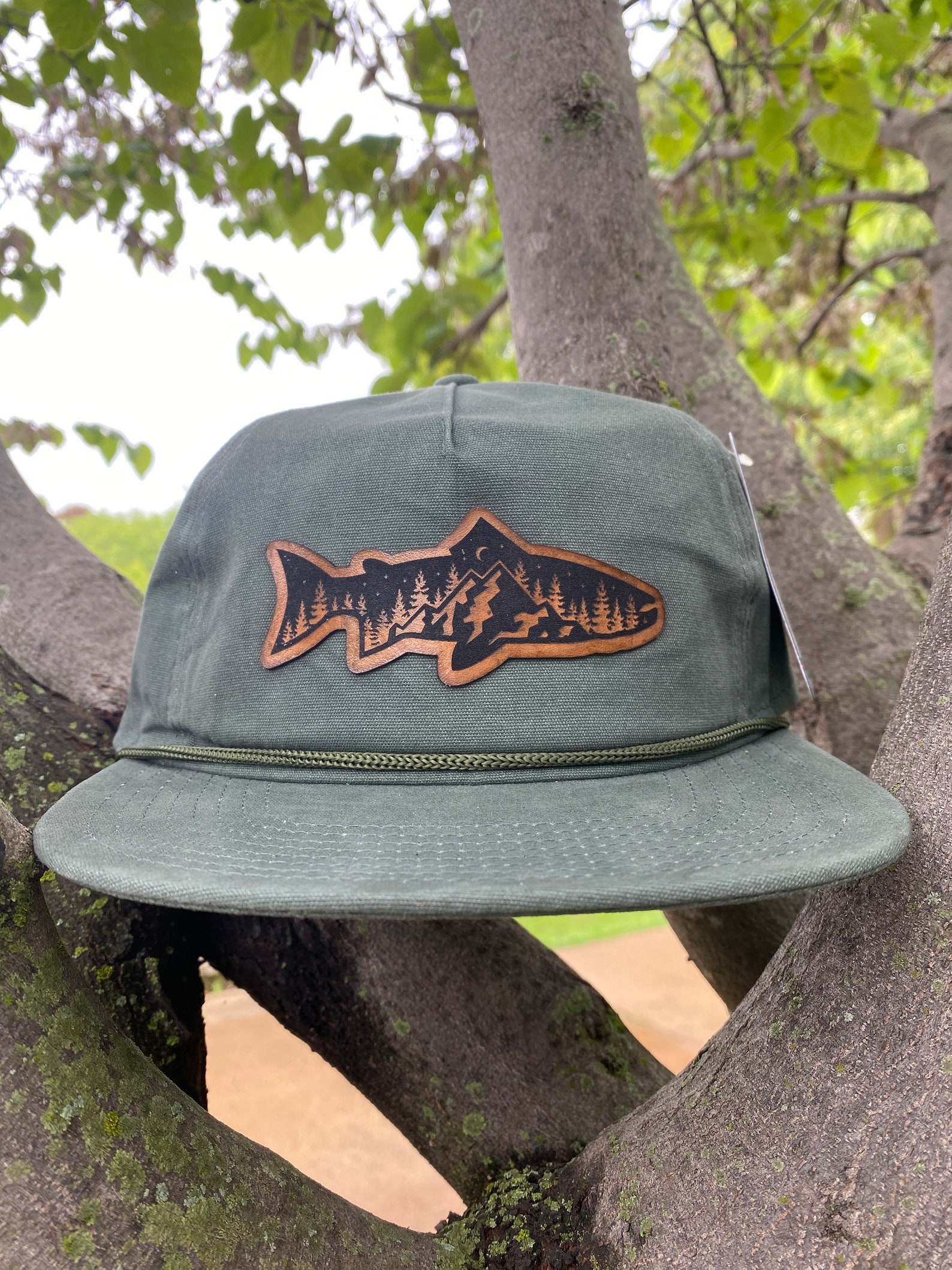 Leather Patch Hat, Laser Engraved Mountain Trout Etsy