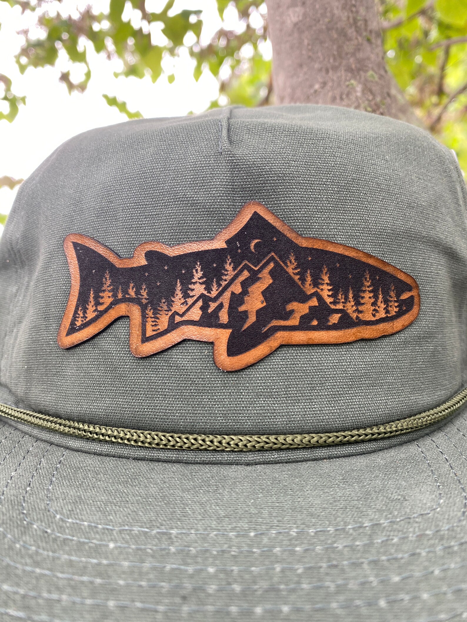 Leather Patch Hat, Laser Engraved Mountain Trout Etsy