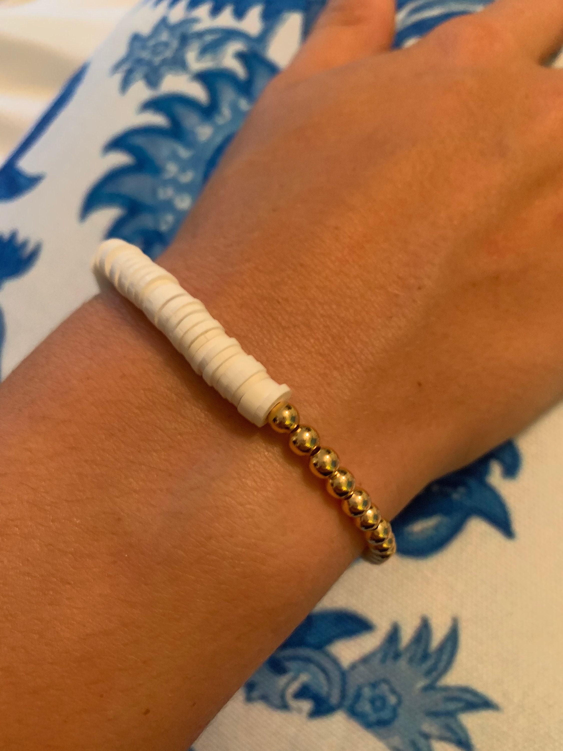 White and Gold Beaded Bracelet | Etsy