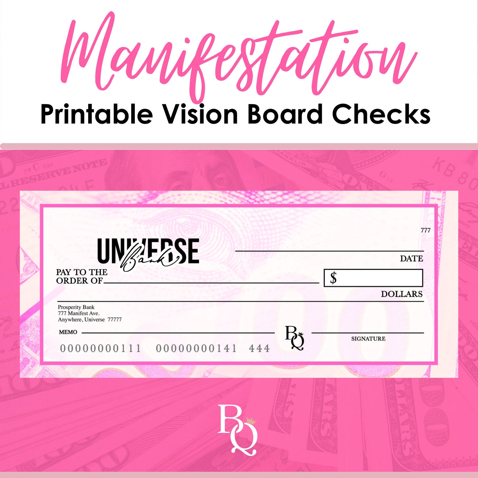 4 Pink Manifestation Checks, Law of Attraction Checks, Law of Abundance ...