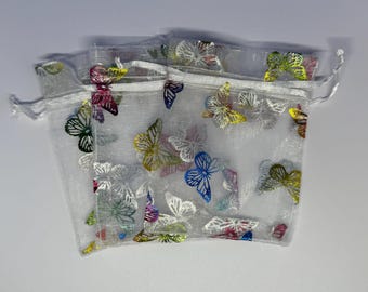 20 Butterfly print Organza Gift Bags, 7x9cm Favor Pouches, Party Treat Wrap