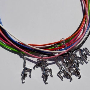 1,6, 12 waxed cotton adjustable necklaces & gymnastics pendants with gift bags, party bag fillers adjustable necklaces rainbow gifts gymnast