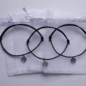 1 - 12 Tree of Life adjustable friendship bracelets with gift bags, any colour, party bag fillers, adjustable bracelets, nature gifts, trees