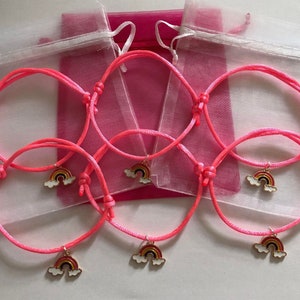 1,6,12 rainbow adjustable friendship bracelets with gift bags & rainbow charm, favours, birthday party bag fillers, rainbow loot bag fillers