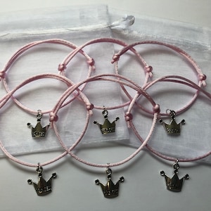 1, 6, 12 Pink Princess adjustable friendship bracelets with gift bags & charms, friend gift, party bag fillers, loot bag fillers, princesses