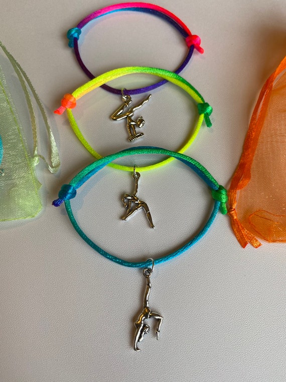 1-12 Gymnastics rainbow adjustable friendship bracelet & gift bags party  favours