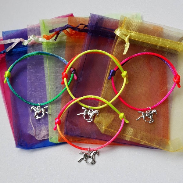 1 - 12 Rainbow HORSES adjustable friendship bracelets with gift bags, party bag fillers, adjustable bracelets, horse lovers, loot bag filler