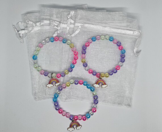 RAINBOW Beaded Bracelets With Gift Bags and Rainbow Charms