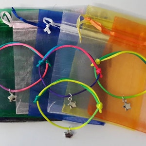 1 to 12 rainbow STARS adjustable friendship bracelets with gift bags & charms, friendship gifts, party bag fillers, rainbow loot bag fillers