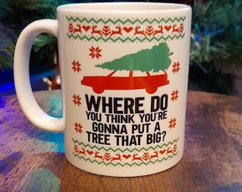 Taza de vacaciones navideñas ¿Dónde crees que vas a poner un árbol tan grande?