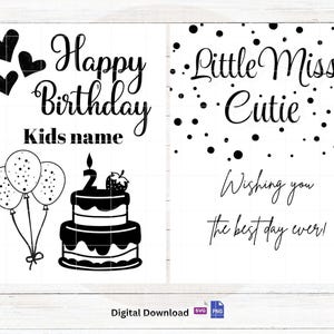 Tarjeta de cumpleaños SVG PNG archivo / 2 años / Pequeña señorita linda png svg para Cricut, Glowforge, archivos cortados con láser / clipart / Tarjeta de cumpleaños digital