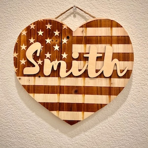 Wooden American flag heart shaped Plaques |Personalized wall decor | Valentine’s Day, 4th of July, Patriotic Sign