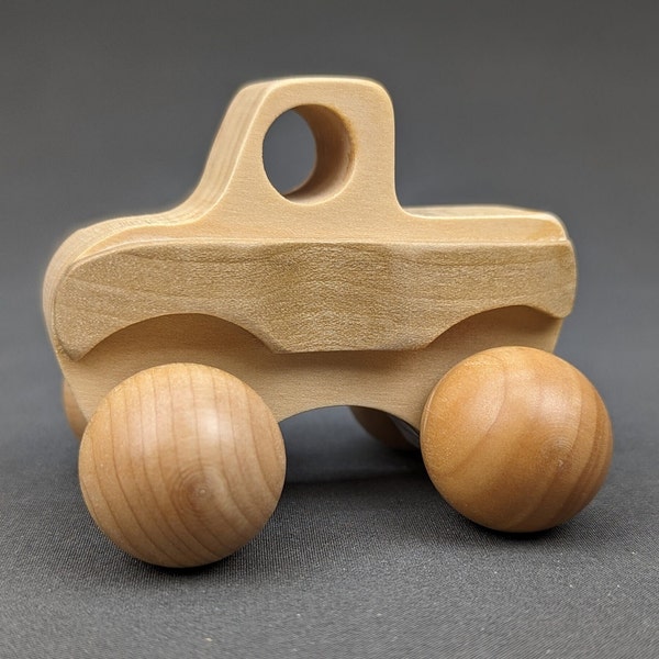 Mini Roller 'Monster Truck' Handmade Natural Wooden Toy Car - Montessori Hardwood Toddler Play Vehicle - Limited Stock