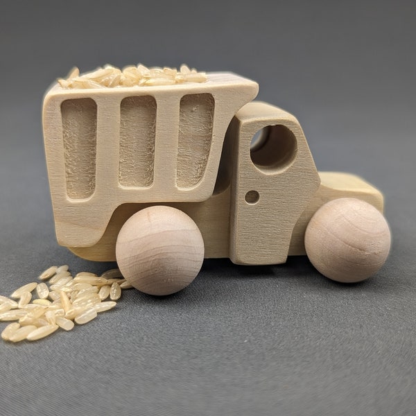 Mini Roller 'Dump Truck' Handmade Natural Wooden Toy Car - Montessori Hardwood Toddler Play Vehicle, Limited Supply