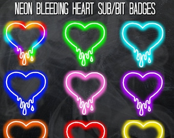 Badge Twitch Bit Cuore Sanguinante Neon / Badge Abbonati Twitch Luminosi Neon / Badge Twitch Bit / Badge Cuore Neon / 9 Badge Abbonati/Bit Twitch