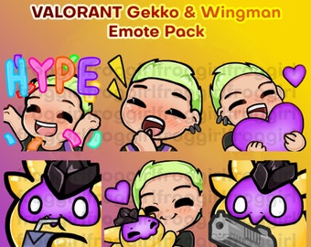 Cute Gekko | Wingman (Valorant) Emote Pack | 6 Twitch/Discord Emotes