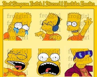 Bart Simpson Emote Pack | The Simpsons Emotes | Cute Bart Simpson Emotes | Bart Simpson Twitch Emote | Lisa Emotes | 6 Twitch/Discord Emotes