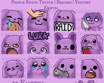 13x Cute Purple Bunny Emote Pack | Rabbit | Kawaii | Twitch | Discord | Youtube