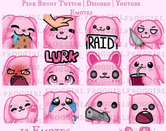 13x Süßes Pinkes Häschen Emote Pack | Hase | Kawaii | Zucken | Discord | Youtube