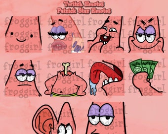 Spongebob Patrick Star Emote Pack 2 | Patrick Twitch Emotes | 10 Twitch/Discord Emotes