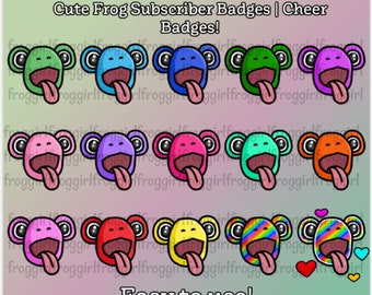 15x Cute Frog Sub/Bit/Cheer Badges | Kawaii | Aesthetic | Streamer | Twitch | Youtube | Discord