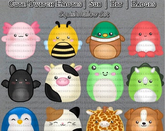 Badge di abbonamento Squishmallow per Twitch / Badge carini per Twitch / Emote Squishmallow / Emote carine per Twitch / 12 badge di abbonamento/bit con emote