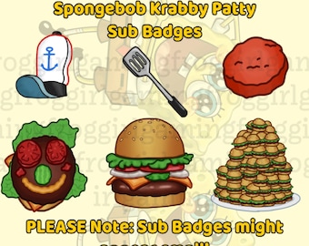 Badge Twitch Sub/Bit di Spongebob / Krabby Patty / Emote Twitch / Badge Twitch Sub / 6 Badge Sub/Bit