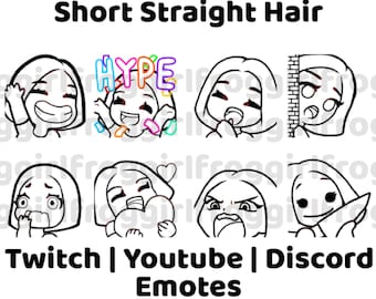 Custom Color Twitch | Discord | Youtube Emotes | Short Hair | Kawaii | Girl | Cute | Custom | P2U | Girl With Short Hair Emotes