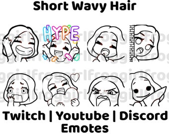 Custom Color Twitch | Discord | Youtube Emotes | Short Wavy Hair | Kawaii | Girl | Cute | Custom | P2U | Girl With Short Wavy Hair Emotes