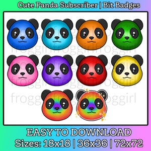 Cute Panda Twitch | Youtube | Discord Subscriber / Bit Badges | Panda | Kawaii | Streamer | Badges | Bear | Colour | Rainbow | Pastel